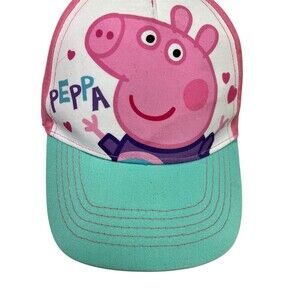 Peppa Pig Girls Baseball Cap Hat Pink/White Teal Brim Adjustable Strapback